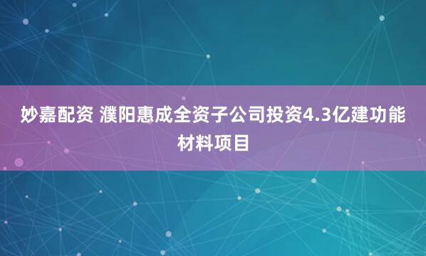 妙嘉配资 濮阳惠成全资子公司投资4.3亿建功能材料项目